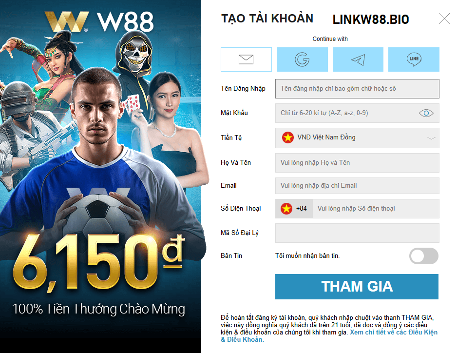 Thông tin đăng ký tài khoản W88