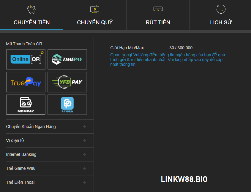 Phương thức nạp tiền W88 đa dạng
