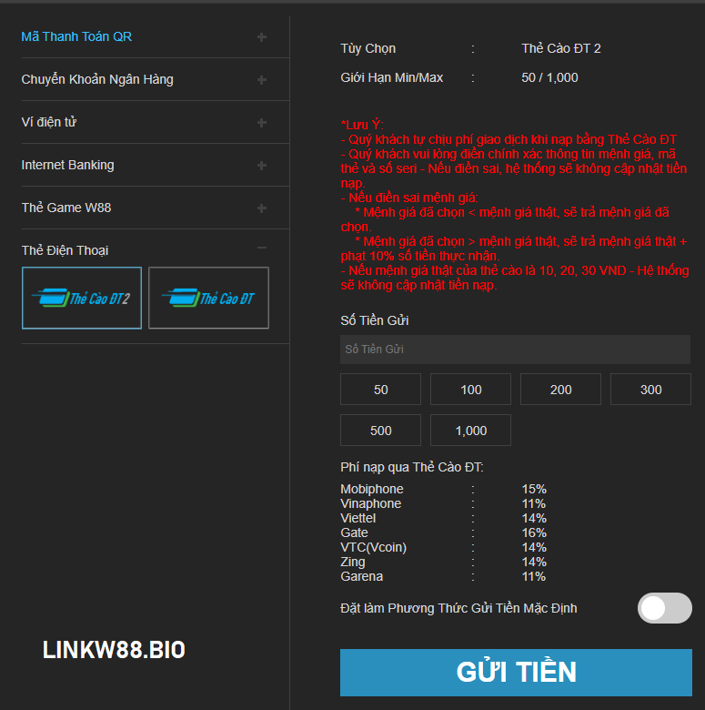 Nạp tiền qua thẻ cào điện thoại